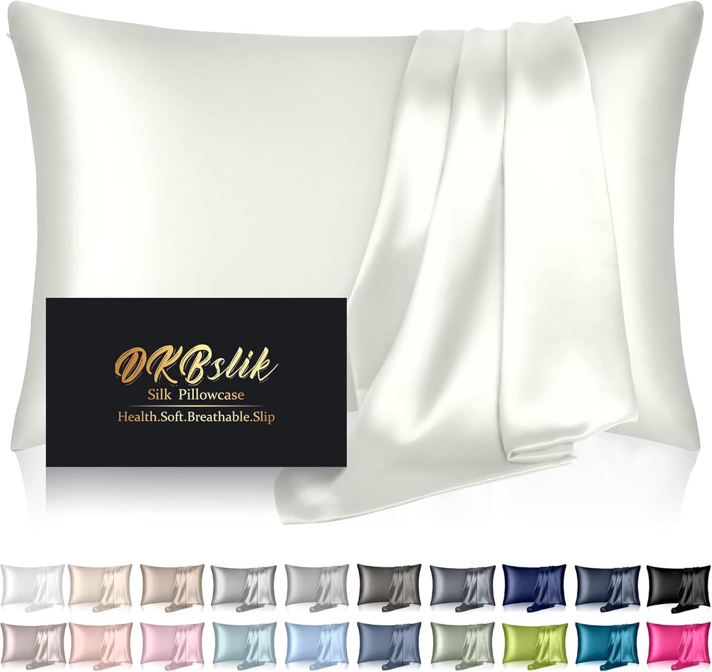 Mulberry Silk Pillowcases - King Size Cooling Pillowcase for Hair & Skin | Ivory Satin with Hidden Zipper