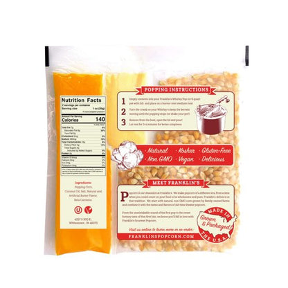 Franklin’s Gourmet Popcorn | All-In-One Popcorn Packs for Machines - 8oz, 10 Count - Buttery Salt & Oil