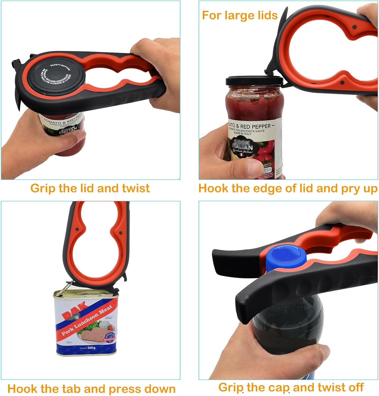 Skiennix Jar Opener - 5-in-1 Bottle Opener with Rubber Grip Pad for Seniors with Arthritis