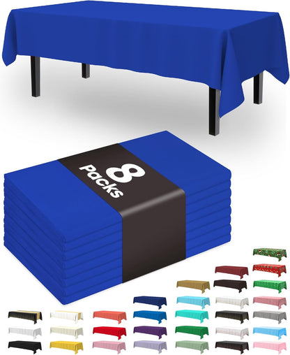 Pureegg Disposable Plastic Tablecloths - 8 Pack, 54 x 108 Inch, Leakproof & Sturdy for Graduation Party, Blue