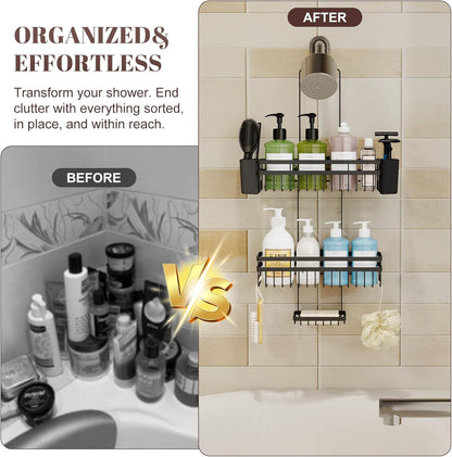 Shower Caddy - 3 Tier Adjustable Bathroom Organizer with Heavy-Duty Suction Cups | Rustproof Black