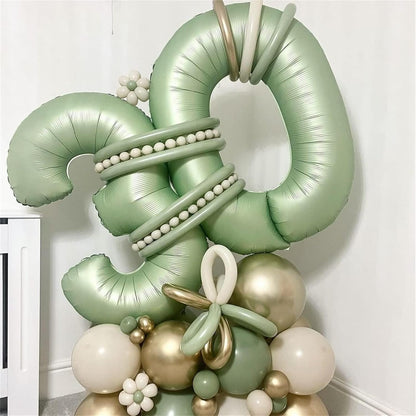 Sage Green Balloon Number 8 - 40 Inch Self-Inflating Foil Helium Balloon for 8th Birthday Party Decorations