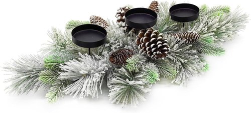 Flocked Pine Needles Christmas Table Centerpiece by [Brand Name] - 27.5 Inch with Frosted Pine Cones | Snowy Design