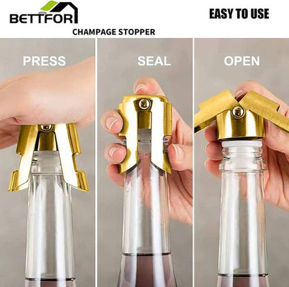 Champagne Stoppers with Stainless Steel Champagne Saver with Food Grade Silicone Leak proof Keep Fresh Suitable for Champagne, Cava, Prosecco and Sparkling(Gold, 1 Pack)