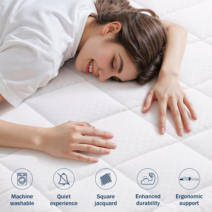 OLANLY Queen Quilted Mattress Pad - Soft Pillow Top, Cooling Comfort, Machine Washable, Deep Pocket, White