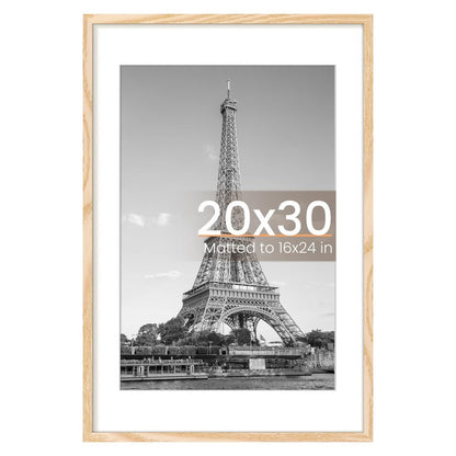 upsimples 20x30 Poster Frame, Display Pictures 16x24 with Mat or 20x30 Without Mat, Wall Hanging Picture Frame, Natural, 1 Pack