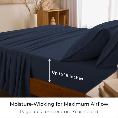 Mellanni King Sheets Set - 4 PC Iconic Collection Bedding - Hotel Luxury, Extra Soft, Cooling Bed Sheets - Wrinkle, Fade, Stain Resistant (King, Navy Blue)