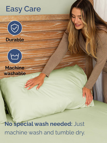 Skiennix Extra Deep Twin Sheet Set - 4 Piece Breathable Cooling Bedding - Soft Wrinkle-Free Light Sage