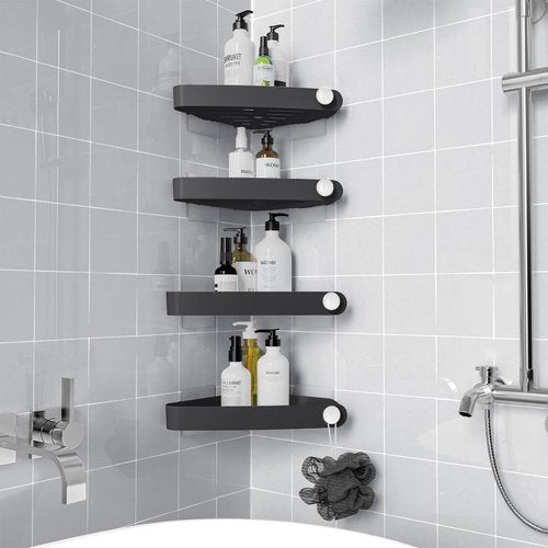 Sotfamily Plastic Shower Caddy Corner (for 90° Only), 4 Pack Adhesive Corner Shower Shelves for Bathroom Organizers and Storage, Black