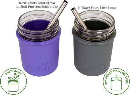 Skiennix Extra Short Stainless Steel Straws - Perfect for 12oz Thermos & Cocktails | 4 Pack + Cleaning Brush