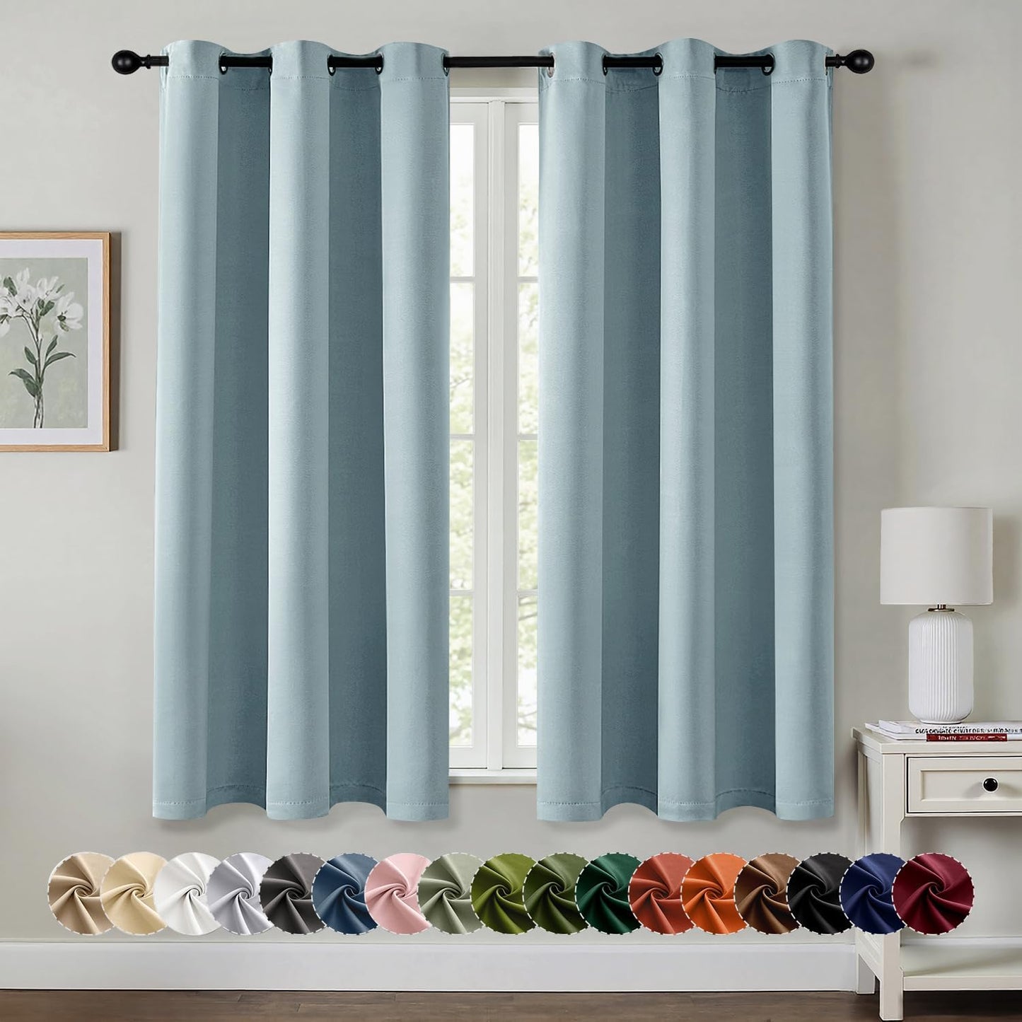 MIULEE Slate Blue Blackout Curtains - Thermal Insulated Room Darkening Drapes | 54 Inches Long, 2 Panels