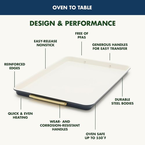 GreenPan Bakeware Set - 7 Piece Nonstick Ceramic Baking Sheets & Pans | PFAS & BPA Free, Oxford Blue