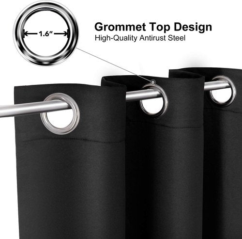 ChrisDowa Small Window Curtains for Kitchen and Bedroom - Grommet Short Thermal Insulated Room Darkening Curtains (2 Panels, Black, 52 x 36 Inch)