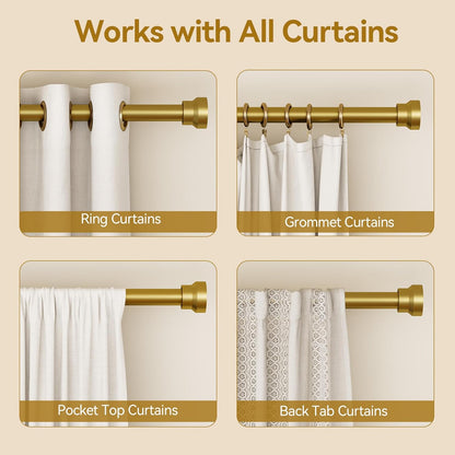YaFex Curtain Rods - Heavy Duty 1 Inch Adjustable Window Treatment Rods | 32-58 Inch, Gold Finish