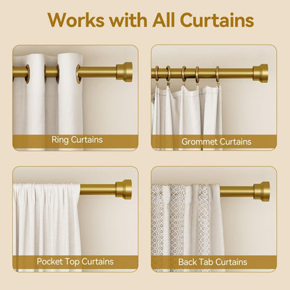 YaFex Curtain Rods 2 Pack 32-144 Inch, Heavy Duty 1 Inch Curtain Rod, Gold Extra Long Adjustable Window Treatment Rods, Modern Design, Easy Installation