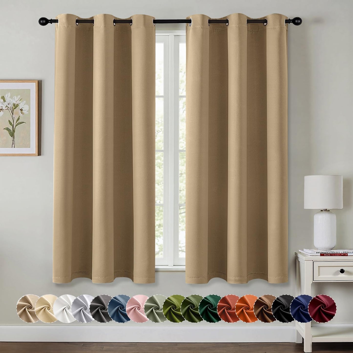 MIULEE Taupe Brown Blackout Curtains - Thermal Insulated Room Darkening Drapes | 54 Inch, 2 Panels
