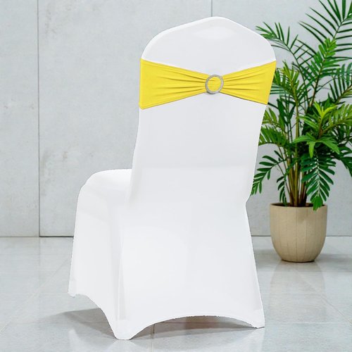 MDS Spandex Chair Sashes - Premium Stretch Covers with Buckle Slider for Weddings & Events | Pack of 50 - Yellow