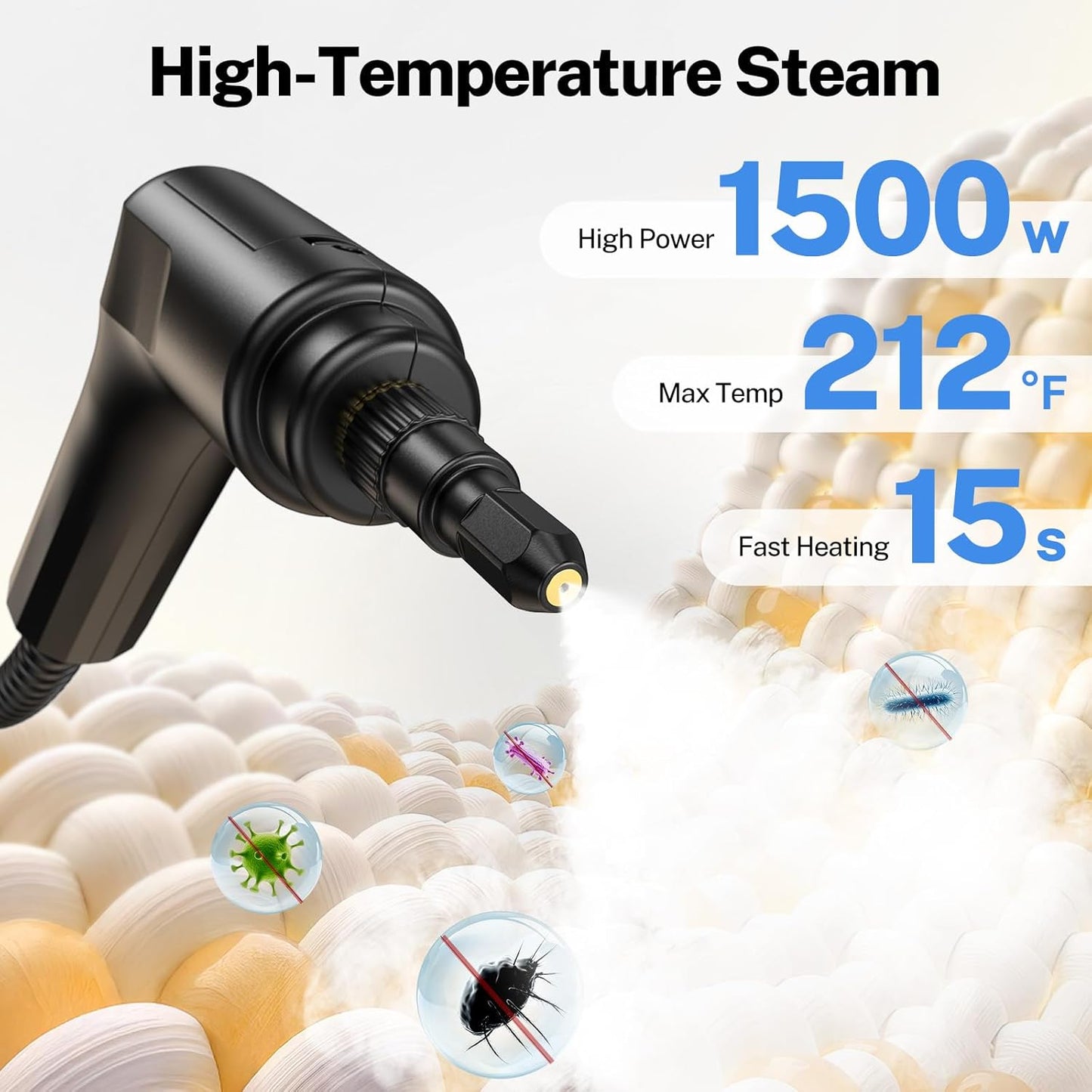 ODSD Steam Cleaner - Handheld 3-Level Adjustable Steamer for Home & Car | 15s Heat-Up, 1.6L Tank, 15 Accessories