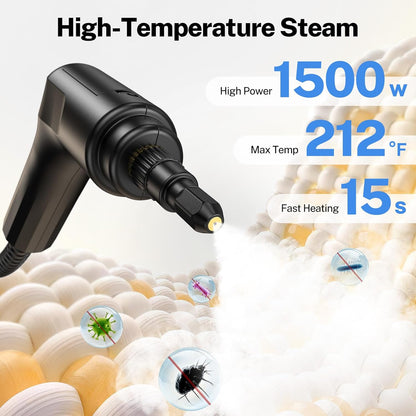 ODSD Steam Cleaner - Handheld 3-Level Adjustable Steamer for Home & Car | 15s Heat-Up, 1.6L Tank, 15 Accessories