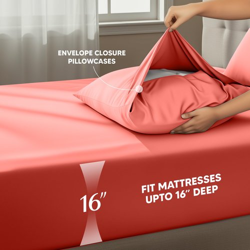 Utopia Bedding California King Size Sheet Set – 4 Piece Bed Sheets, Soft and Breathable Microfiber, Includes 1 Fitted Sheet, 1 Flat Sheet and 2 Pillowcases – Oeko Tex (Coral)
