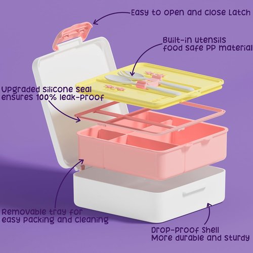 Fimibuke Bento Lunch Box - Leak Proof Toddler Container with 4 Compartments | BPA Free & Dishwasher Safe for Ages 3-12