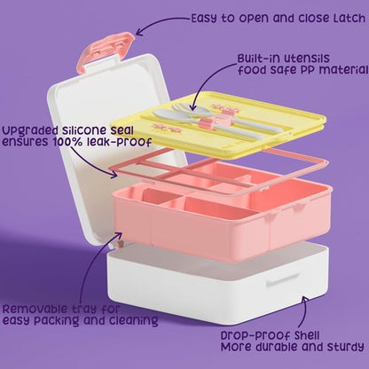 Fimibuke Bento Lunch Box - Leak Proof Toddler Container with 4 Compartments | BPA Free & Dishwasher Safe for Ages 3-12