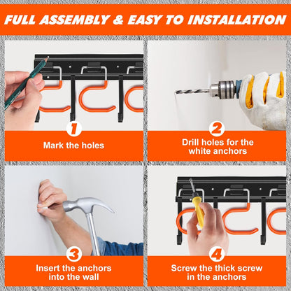 TVKB 68'' Adjustable Metal Garden Tool Organizer - Heavy-Duty Wall Mount Storage with Hooks