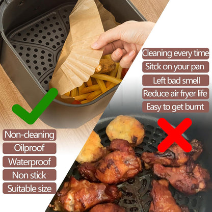 UBeesize 9-Inch Air Fryer Parchment Liners - 125 Pack of Square Non-Stick Baking Sheets (8-Inch Base)