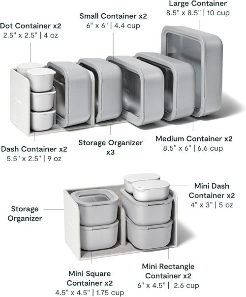 Caraway 22pc Glass Food Storage Set | Non-Toxic Ceramic-Coated Containers - Compact & Stackable - Gray