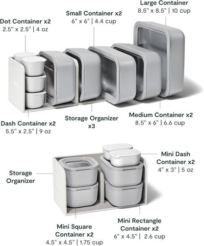 Caraway 22pc Glass Food Storage Set | Non-Toxic Ceramic-Coated Containers - Compact & Stackable - Gray