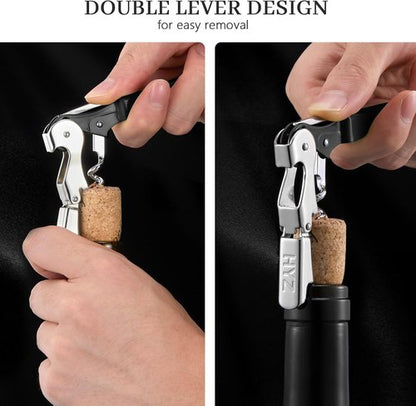 HYZ 2-Pack Wine Opener Waiter Corkscrew, Professional Wine Key for Servers, Bartender, with Foil Cutter, Manual Wine Bottle Opener Double Hinged (Black)