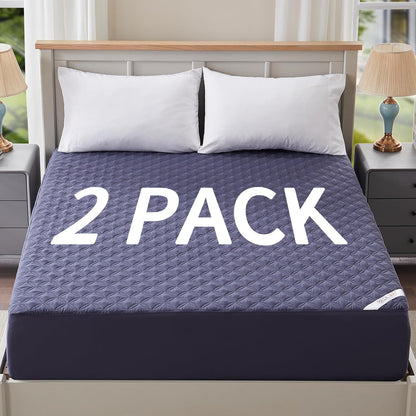 Skiennix Waterproof Mattress Protector - Noiseless Twin Size Pad with Deep Pocket | Breathable Navy Blue Cover