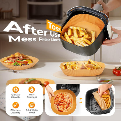 Vailnd Air Fryer Liners - 150 Pcs Heavy-Duty Unbleached Parchment Paper Sheets | Non-Stick & Grease-Resistant