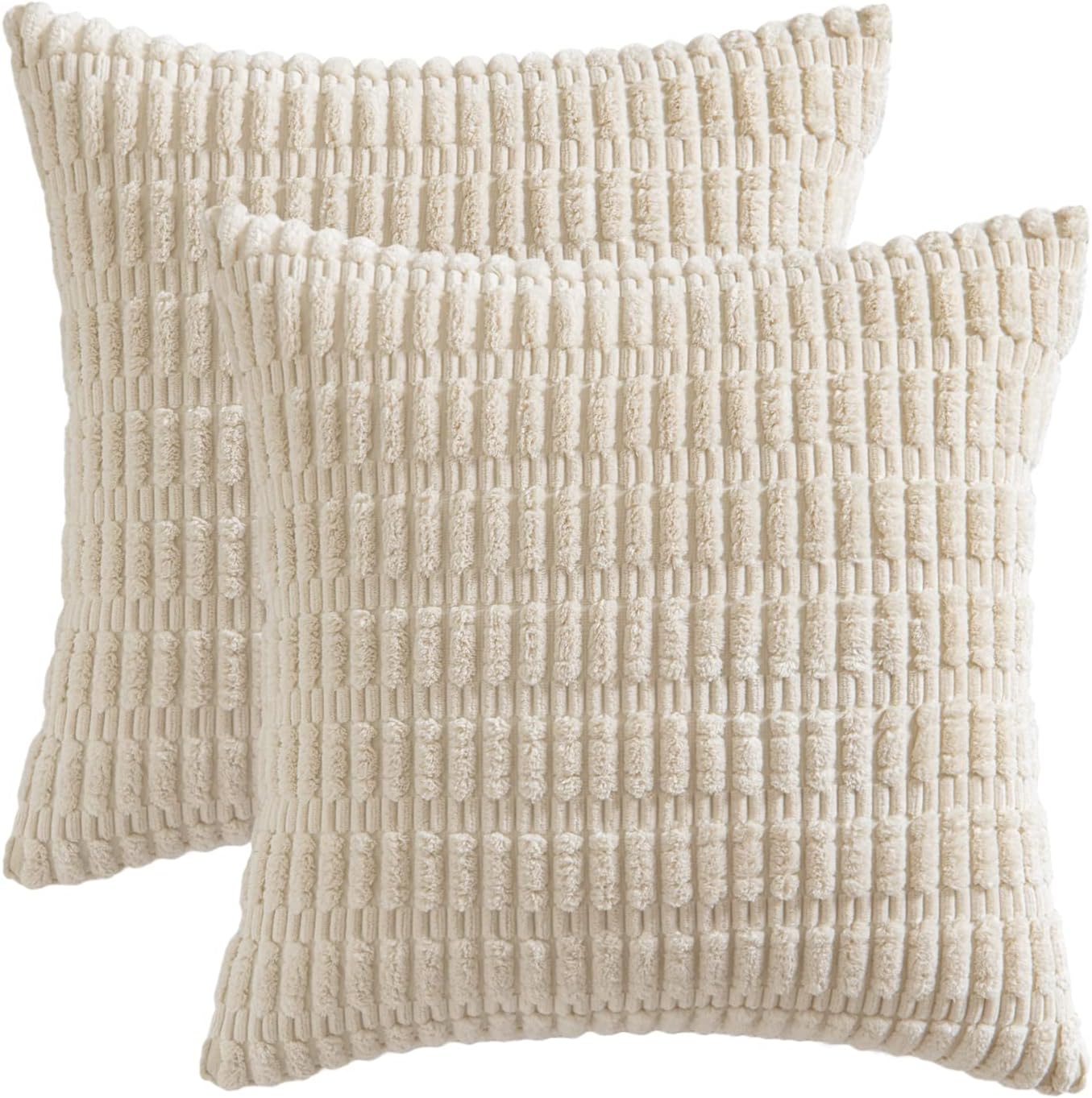 MIULEE Corduroy Throw Pillow Covers - Soft Boho Striped Design, 12x12 Inch, Cream White | Modern Farmhouse Decor