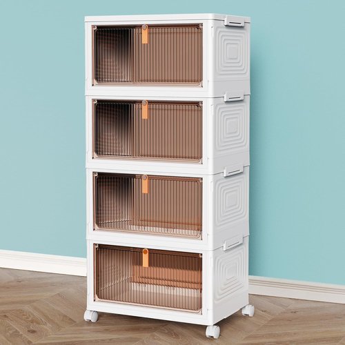 CTSNSLH 4-Tier Plastic Storage Bins - Stackable & Foldable Organizers with Lids for Home & Office