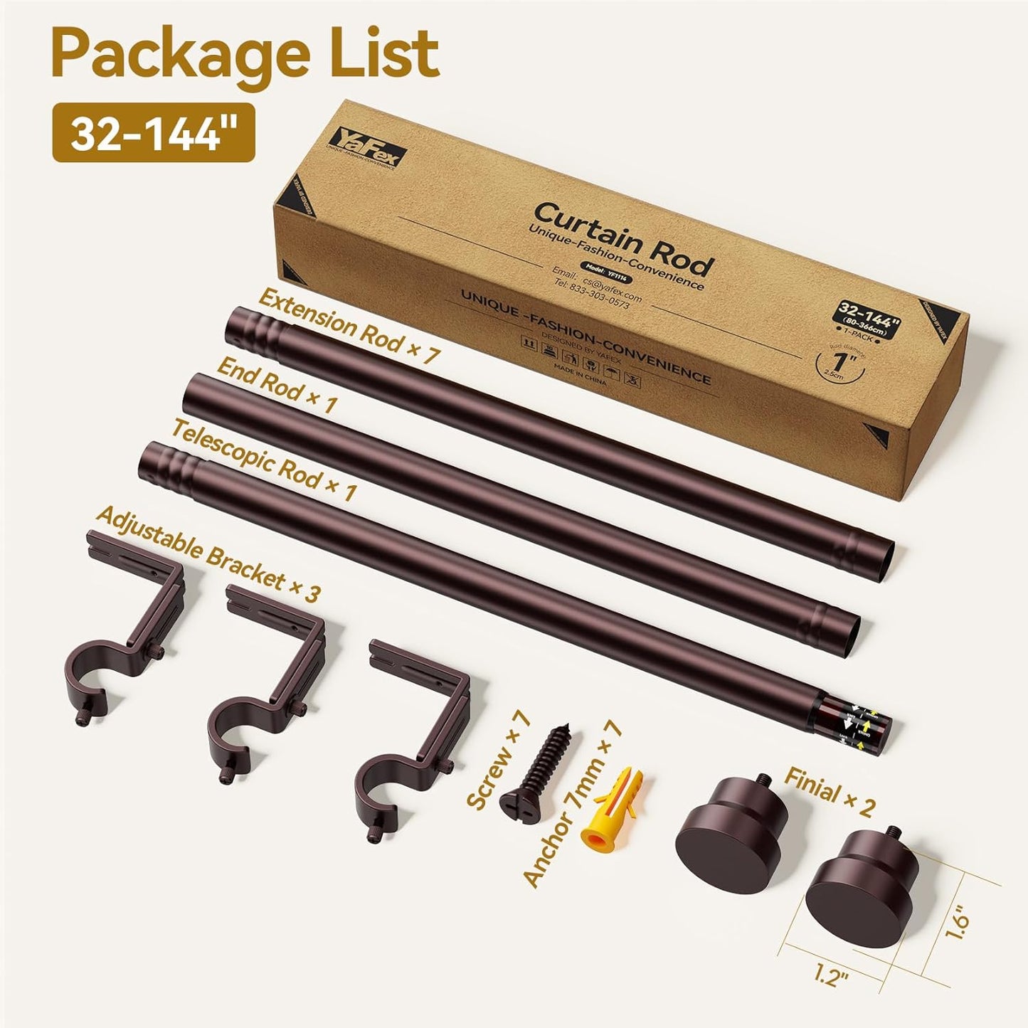 YaFex Heavy Duty Curtain Rods - Adjustable 32-144 Inch | Modern Bronze Window Treatment