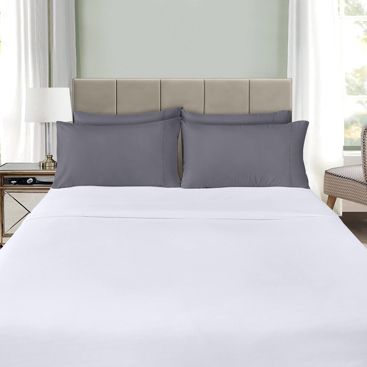 Utopia Bedding King Pillow Cases - Soft Brushed Microfiber - 4 Pack, 20 X 40 Inches | Fade Resistant, Grey