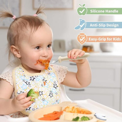 DRKIO Toddler Forks Set - 8-Piece Baby Utensils with Silicone Handle | Safe 18/8 Stainless Steel, Anti-Choke Design