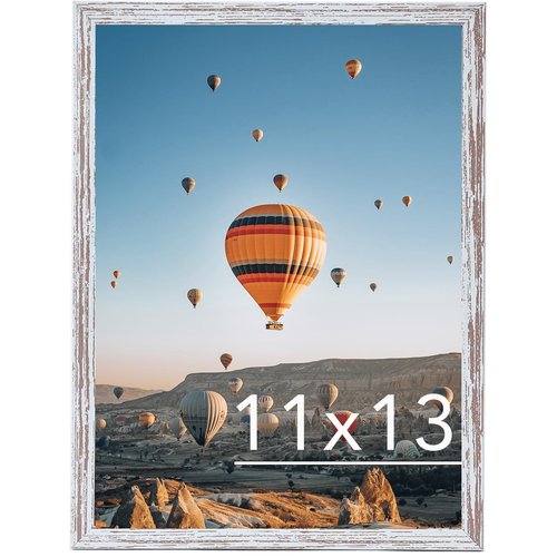 JCJMY 11x13 Picture Frame Rustic White for Wall Hanging, Wall Mounting Horizontally or Vertically, 11 x 13 Wall Gallery Poster Photo Frame with Shatter Resistant Plexiglass, Rustic White
