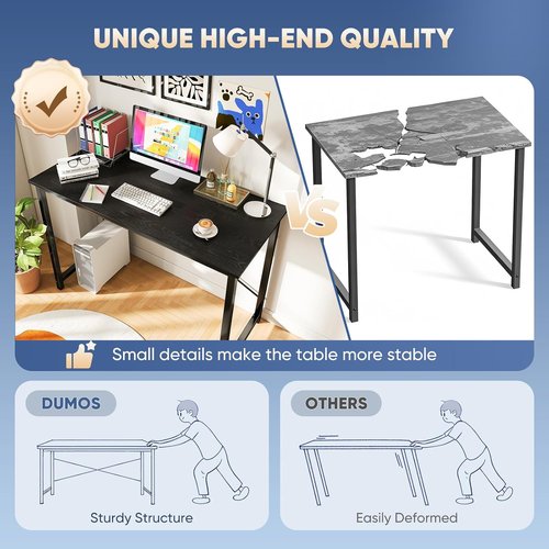 DUMOS Computer Desk - Modern 44-Inch Home Office Writing Table with X-Shaped Reinforcement | Black