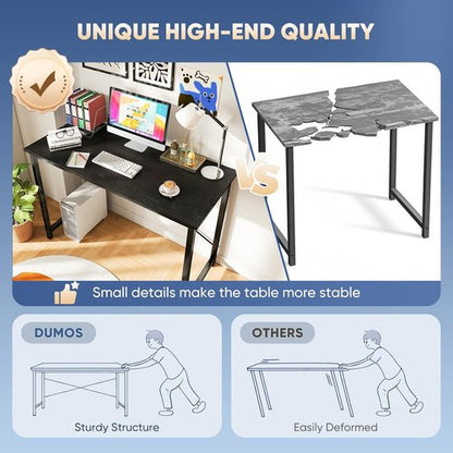 DUMOS Computer Desk - Modern 44-Inch Home Office Writing Table with X-Shaped Reinforcement | Black