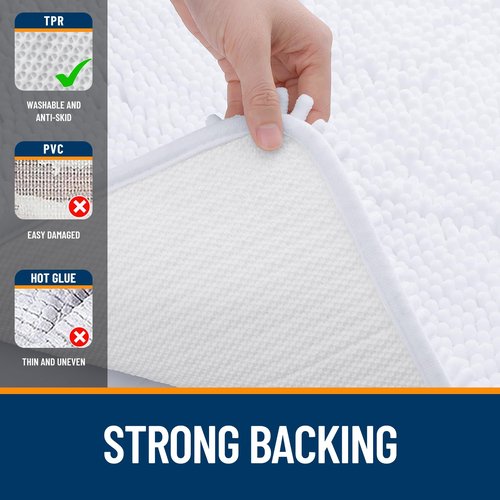 OLANLY Bathroom Rugs 47x32, Extra Soft Absorbent Chenille Bath Rugs, Rubber Backing Quick Dry, Machine Washable Bath Mats for Bathroom Floor, Tub and Shower, Home Decor Accessories, White