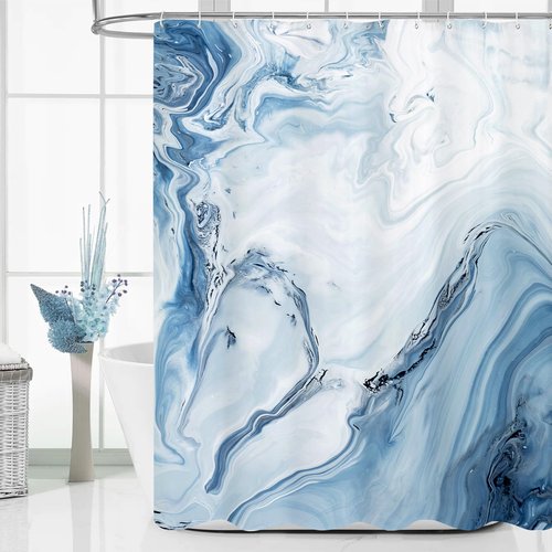 MitoVilla Blue Marble Shower Curtain, Modern Ombre Elegant Fabric Cloth Shower Curtains for Luxury Bathroom Decor, Abstract Chic Summer Watercolor Shower Curtain, 72x72