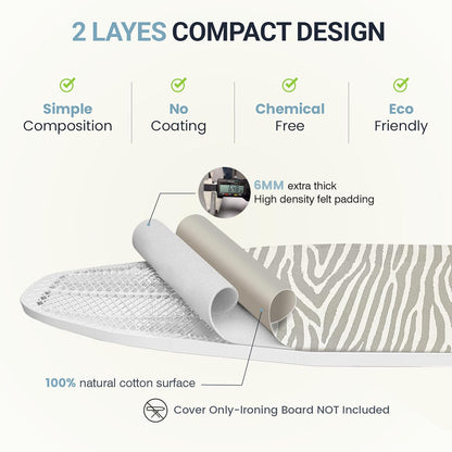 UniSimp Ironing Board Cover - Extra Thick Natural Cotton, Scorch & Stain Resistant | 18"x54" Zebra Design