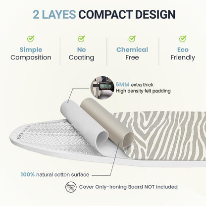 UniSimp Ironing Board Cover and Pad 18"x54" Extra Thick Natural Cotton, Scorch and Stain Resistant Iron Board Cover, Extra Large Iron Board Cover with Fasteners Heavy Duty Heatproof Elastic Edge Zebra
