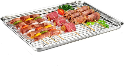TeamFar Baking Sheet Set - Stainless Steel Cookie Tray with Cooling Rack | Non-Toxic & Dishwasher Safe