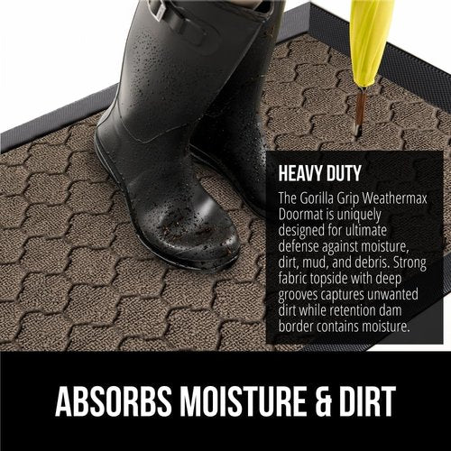 GORILLA GRIP Waterproof All-Season WeatherMAX Doormat - 47x35 Natural Rubber | Stain & Fade Resistant, Easy Clean Latte Quatrefoil