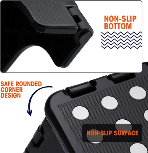 Korpai Folding Step Stool - 13-Inch Non-Slip Stool for Adults & Kids | Collapsible Design, Black