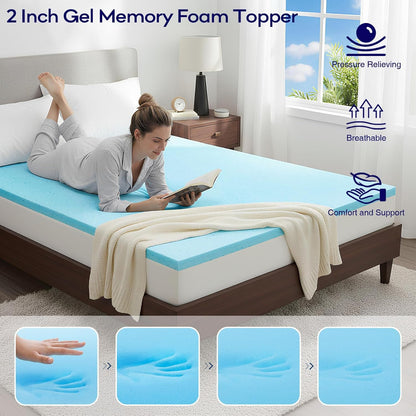 OLANLY Memory Foam Mattress Topper - 4 Inch Queen Size with Cooling Pillow Top & Gel Layer, White