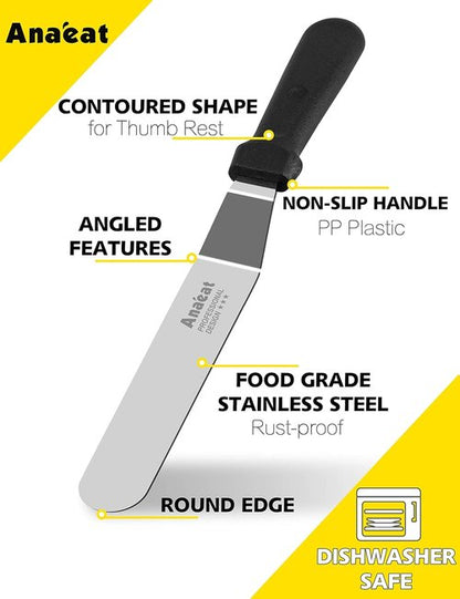 Anaeat Icing Spatulas - Set of 3 Professional Angled Offset Cake Spatulas | 6", 8", 10" Stainless Steel Blades